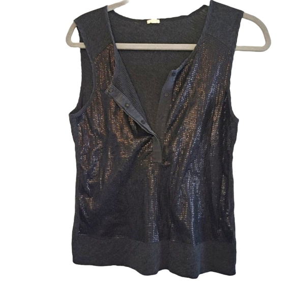 J. Crew Gray Sequin Tank Top with Buttons Size Medium - Picture 3 of 5